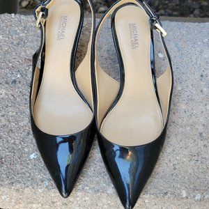 Micheal Kors  Black Kitten Heels with Gold Buckles Size 6